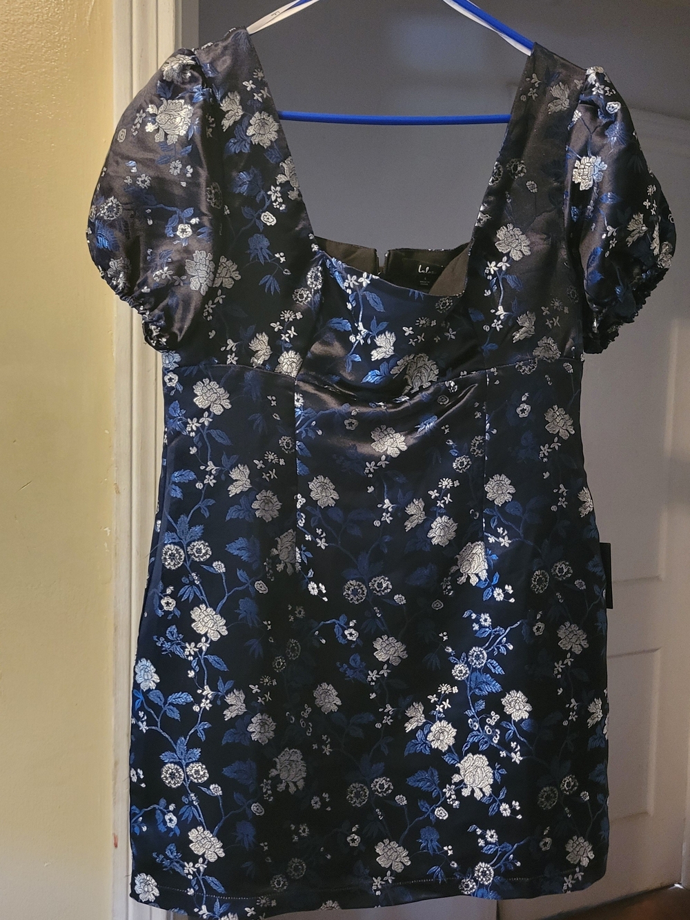 Lulu's Navy Blue and Silver Floral Mini Dress